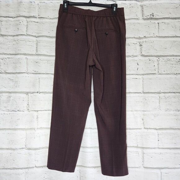 H&M Womens Pants Pull On Brown Plaid Polyester Straight Stretch Trousers 6 - Picture 2 of 10